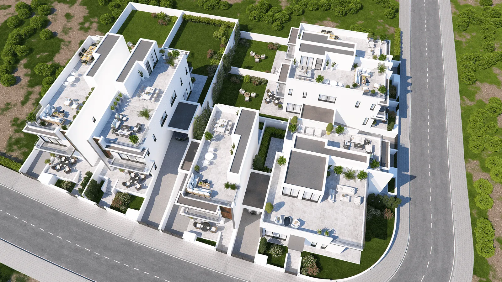 Aerial view of the Bayview II houses in Episkopi, Limassol